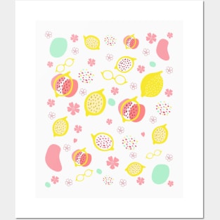 Summer Lemons Mask, Lemon pattern Mask, Lemon And Flowers Mask Posters and Art